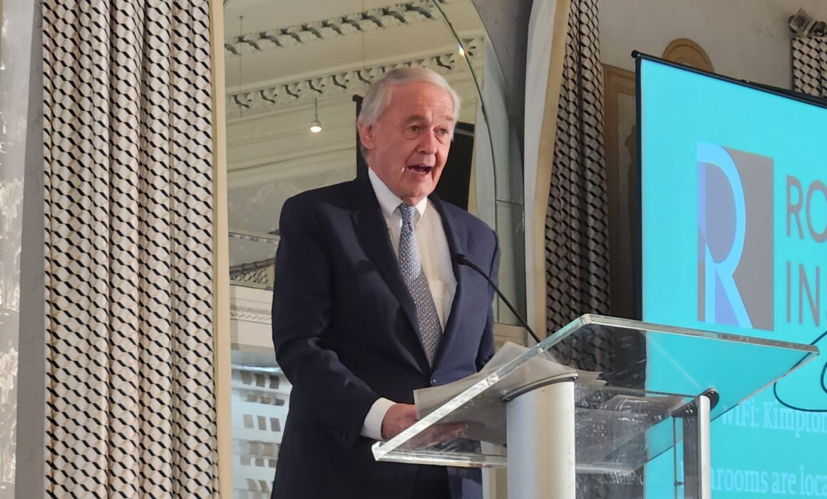 Sen. Edward Markey unveils his Progressive Priorities for Clean Energy Development at Roosevelt's Building the Green Transition event on March 21, 2023