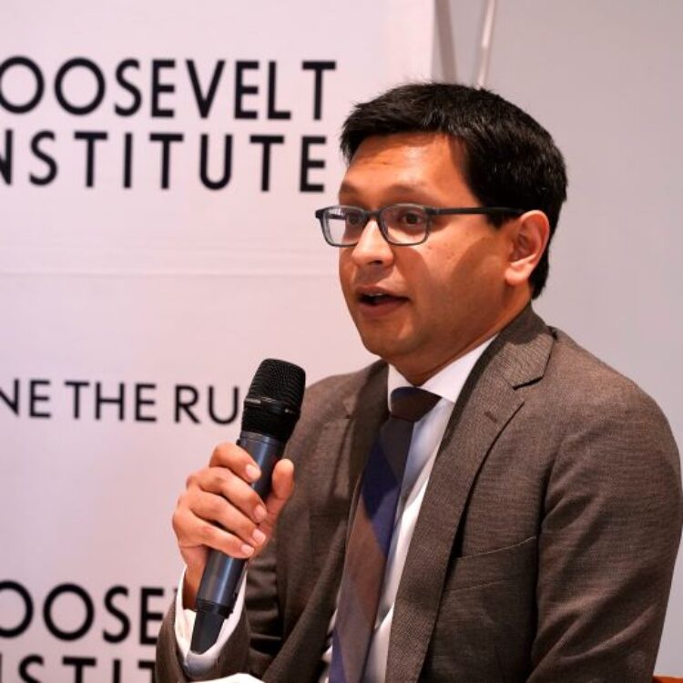 K. Sabeel Rahman speaking on stage at the Industrial Policy Synergies event in Washington, DC on April 25, 2023.