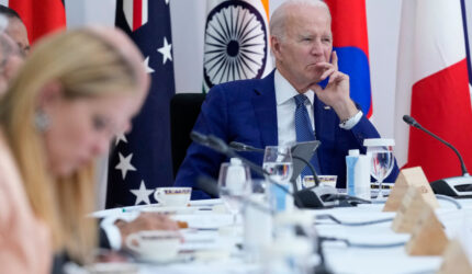 HIROSHIMA, JAPAN - MAY 20: U.S. President Joe Biden listens as G7 leaders participate in an event on global infrastructure and investment during the G7 Summit on May 20, 2023 in Hiroshima, Japan. The G7 summit will be held in Hiroshima from 19-22 May. (Photo by Susan Walsh - Pool/Getty Images)
