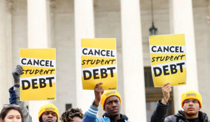 Student loan borrowers and advocates gather for the People's Rally To Cancel Student Debt During The Supreme Court Hearings On Student Debt Relief on February 28, 2023 in Washington, DC. (Photo by Jemal Countess/Getty Images for People's Rally to Cancel Student Debt )