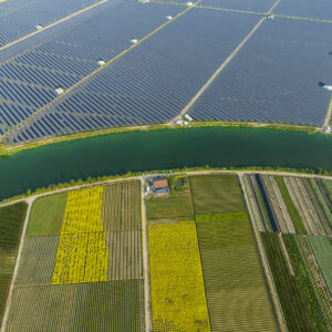High angle view of Solar panels , agricultural landscape